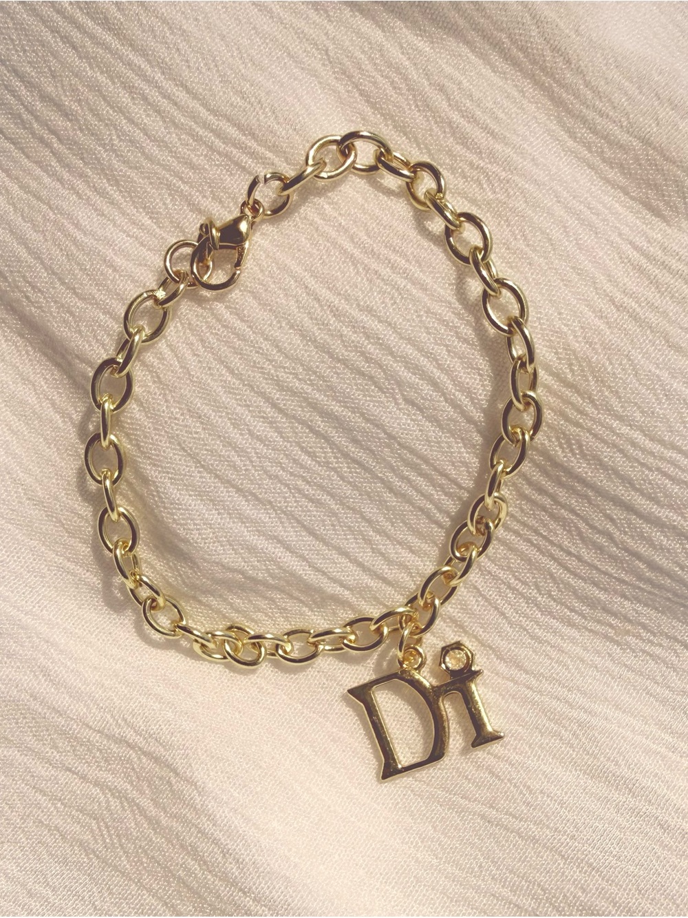 Diamond International Dainty Gold 'Di' Charm Chain Bracelet - Women's Jewelry